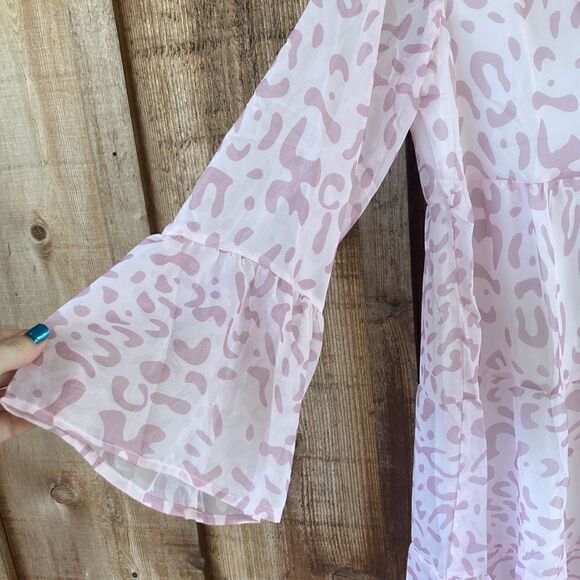 Dokotoo VNeck Tunic Casual Loose Babydoll Mini Swing Dress in Pink Leopard Print - Picture 4 of 11